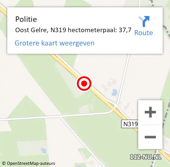 Locatie op kaart van de 112 melding: Politie Oost Gelre, N319 hectometerpaal: 37,7 op 15 mei 2024 11:44