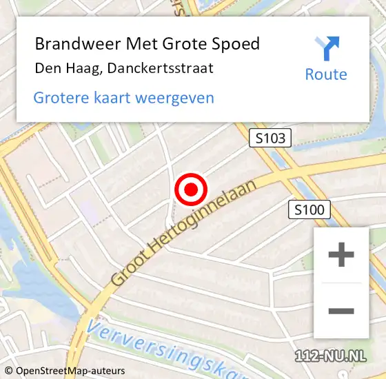 Locatie op kaart van de 112 melding: Brandweer Met Grote Spoed Naar Den Haag, Danckertsstraat op 15 mei 2024 11:46