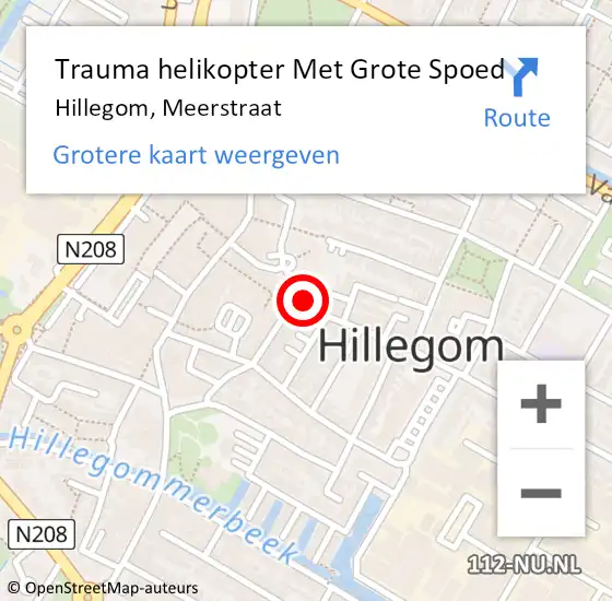 Locatie op kaart van de 112 melding: Trauma helikopter Met Grote Spoed Naar Hillegom, Meerstraat op 15 mei 2024 11:59