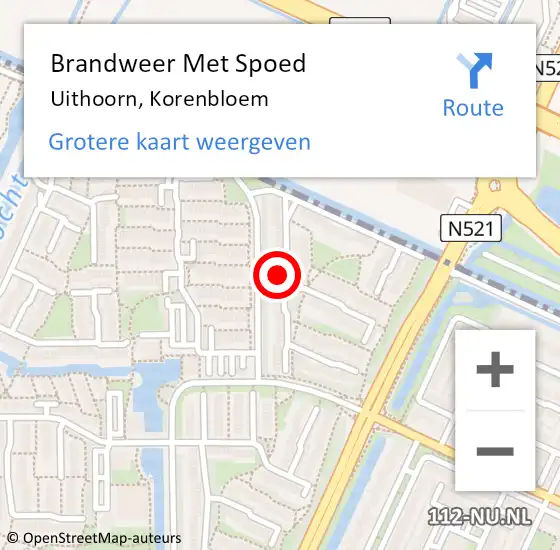 Locatie op kaart van de 112 melding: Brandweer Met Spoed Naar Uithoorn, Korenbloem op 15 mei 2024 12:00