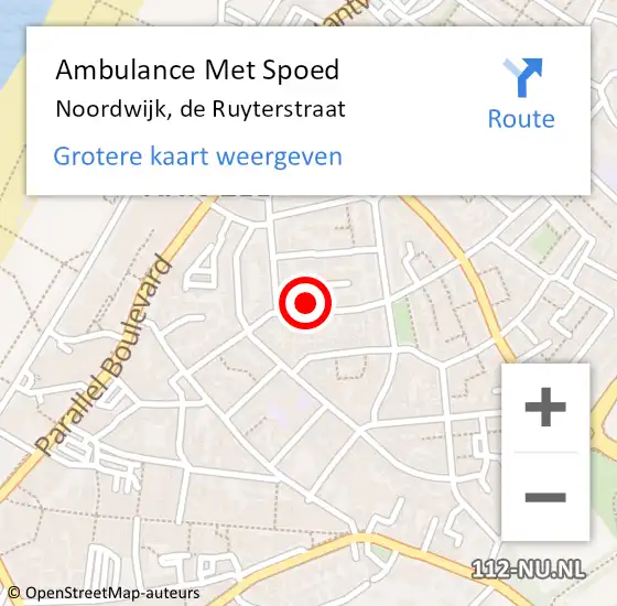 Locatie op kaart van de 112 melding: Ambulance Met Spoed Naar Noordwijk, de Ruyterstraat op 15 mei 2024 12:00
