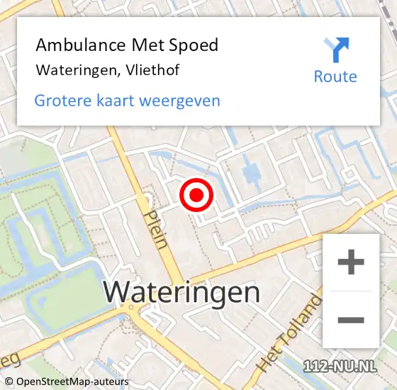 Locatie op kaart van de 112 melding: Ambulance Met Spoed Naar Wateringen, Vliethof op 15 mei 2024 12:04
