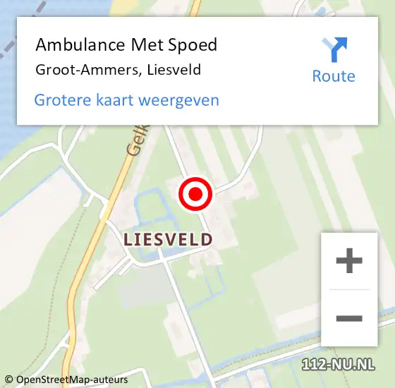 Locatie op kaart van de 112 melding: Ambulance Met Spoed Naar Groot-Ammers, Liesveld op 15 mei 2024 12:04