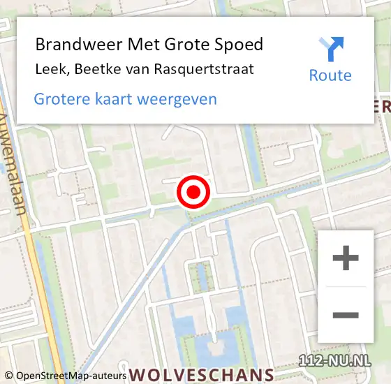 Locatie op kaart van de 112 melding: Brandweer Met Grote Spoed Naar Leek, Beetke van Rasquertstraat op 15 mei 2024 12:08