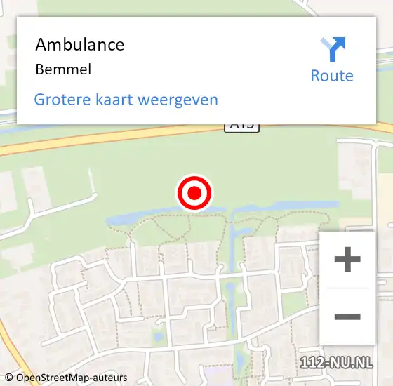 Locatie op kaart van de 112 melding: Ambulance Bemmel op 15 mei 2024 12:15
