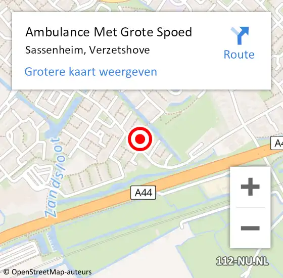 Locatie op kaart van de 112 melding: Ambulance Met Grote Spoed Naar Sassenheim, Verzetshove op 15 mei 2024 12:19