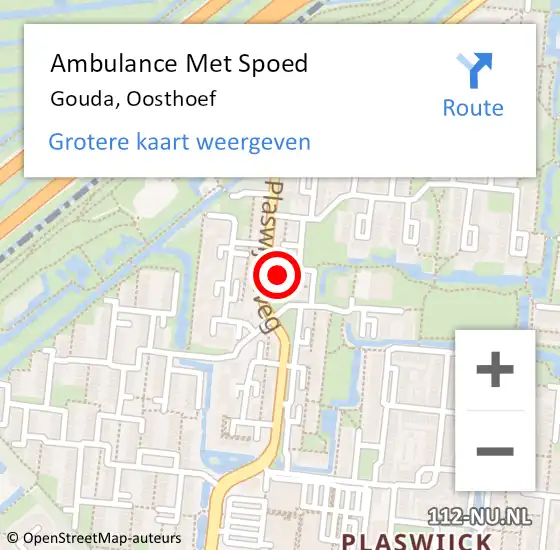 Locatie op kaart van de 112 melding: Ambulance Met Spoed Naar Gouda, Oosthoef op 15 mei 2024 12:44