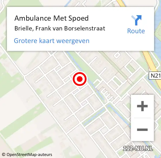 Locatie op kaart van de 112 melding: Ambulance Met Spoed Naar Brielle, Frank van Borselenstraat op 15 mei 2024 12:50