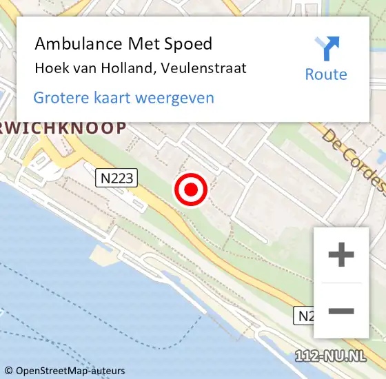 Locatie op kaart van de 112 melding: Ambulance Met Spoed Naar Hoek van Holland, Veulenstraat op 15 mei 2024 12:53