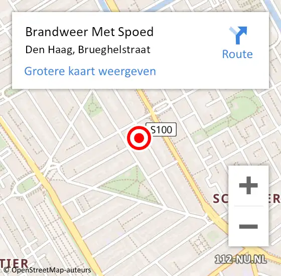 Locatie op kaart van de 112 melding: Brandweer Met Spoed Naar Den Haag, Brueghelstraat op 15 mei 2024 12:55
