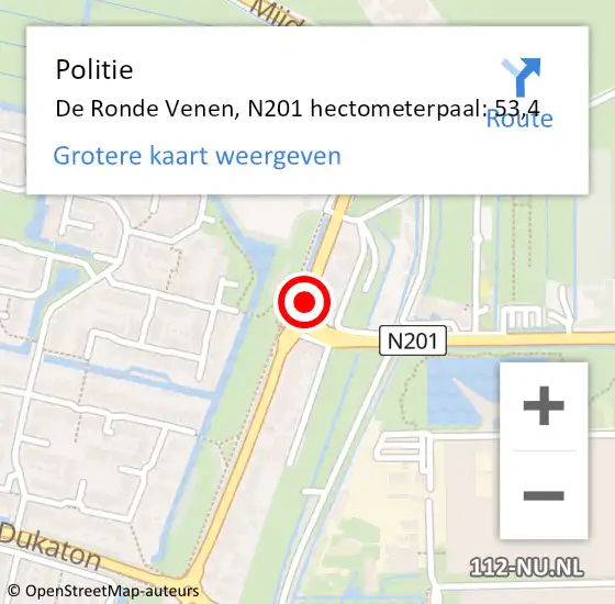 Locatie op kaart van de 112 melding: Politie De Ronde Venen, N201 hectometerpaal: 53,4 op 15 mei 2024 12:55