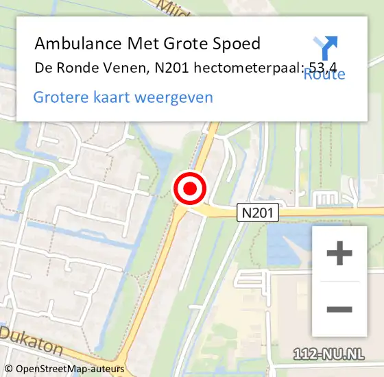 Locatie op kaart van de 112 melding: Ambulance Met Grote Spoed Naar De Ronde Venen, N201 hectometerpaal: 53,4 op 15 mei 2024 13:01