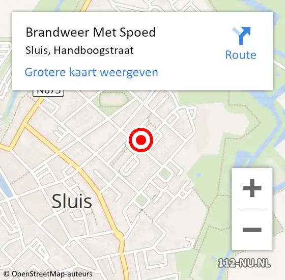 Locatie op kaart van de 112 melding: Brandweer Met Spoed Naar Sluis, Handboogstraat op 15 mei 2024 13:01