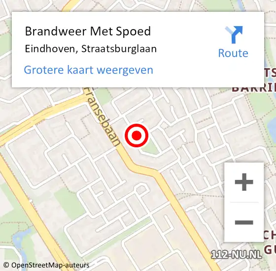 Locatie op kaart van de 112 melding: Brandweer Met Spoed Naar Eindhoven, Straatsburglaan op 15 mei 2024 13:08