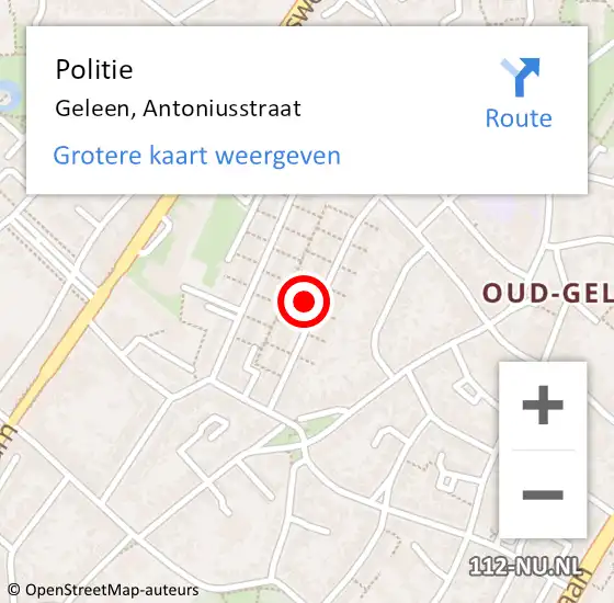 Locatie op kaart van de 112 melding: Politie Geleen, Antoniusstraat op 15 mei 2024 13:09