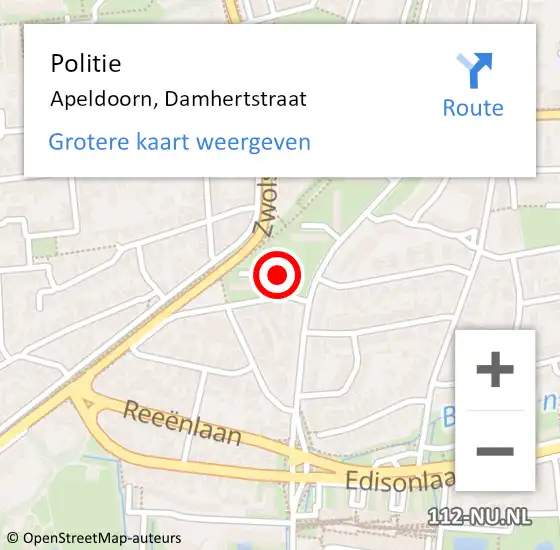 Locatie op kaart van de 112 melding: Politie Apeldoorn, Damhertstraat op 15 mei 2024 13:11