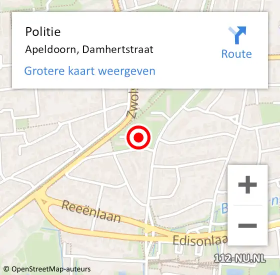 Locatie op kaart van de 112 melding: Politie Apeldoorn, Damhertstraat op 15 mei 2024 13:14