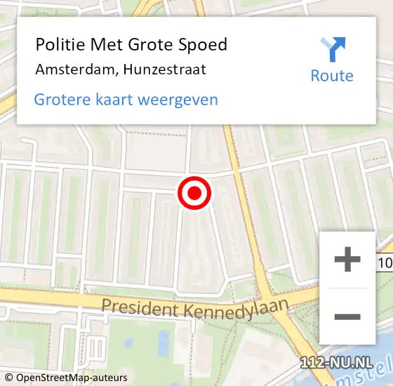 Locatie op kaart van de 112 melding: Politie Met Grote Spoed Naar Amsterdam, Hunzestraat op 15 mei 2024 13:15