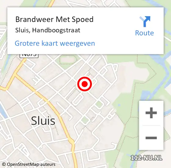 Locatie op kaart van de 112 melding: Brandweer Met Spoed Naar Sluis, Handboogstraat op 15 mei 2024 13:15