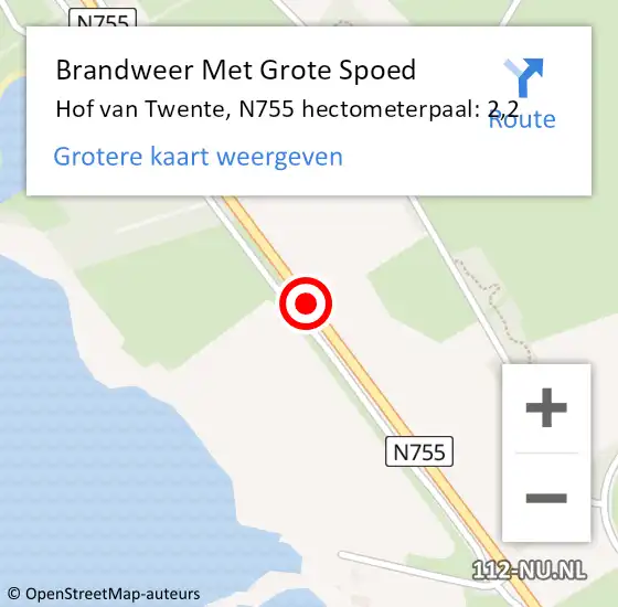 Locatie op kaart van de 112 melding: Brandweer Met Grote Spoed Naar Hof van Twente, N755 hectometerpaal: 2,2 op 15 mei 2024 13:20