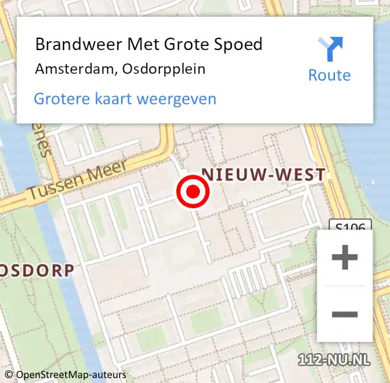 Locatie op kaart van de 112 melding: Brandweer Met Grote Spoed Naar Amsterdam, Osdorpplein op 15 mei 2024 13:24