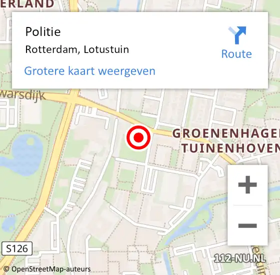 Locatie op kaart van de 112 melding: Politie Rotterdam, Lotustuin op 15 mei 2024 13:24