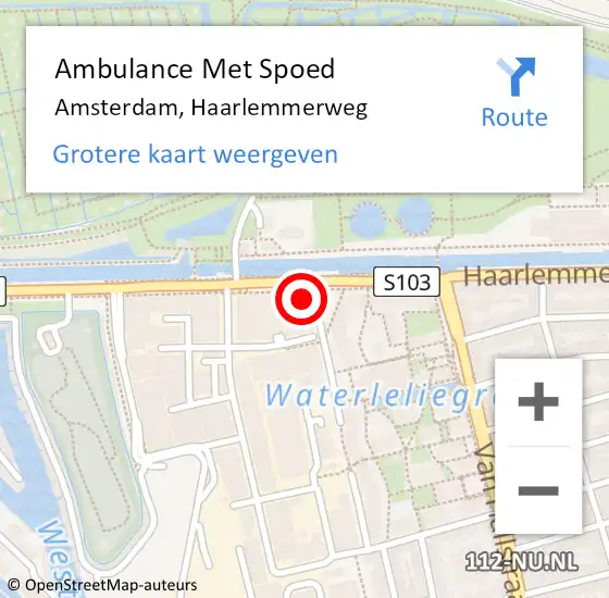 Locatie op kaart van de 112 melding: Ambulance Met Spoed Naar Amsterdam, Haarlemmerweg op 15 mei 2024 13:28