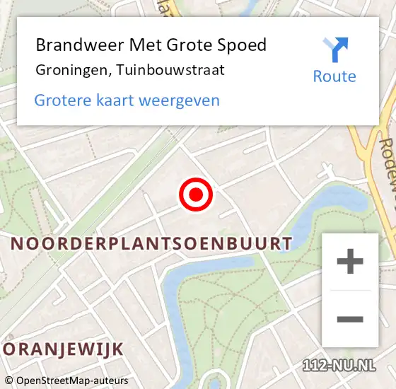 Locatie op kaart van de 112 melding: Brandweer Met Grote Spoed Naar Groningen, Tuinbouwstraat op 15 mei 2024 13:30