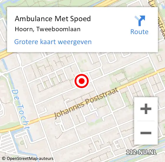 Locatie op kaart van de 112 melding: Ambulance Met Spoed Naar Hoorn, Tweeboomlaan op 15 mei 2024 13:35