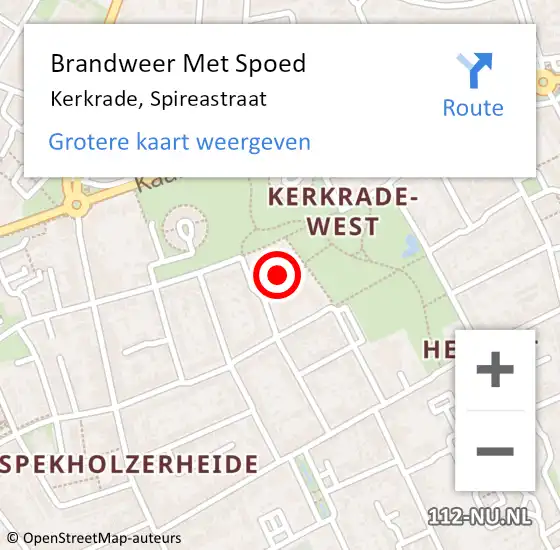Locatie op kaart van de 112 melding: Brandweer Met Spoed Naar Kerkrade, Spireastraat op 15 mei 2024 13:40