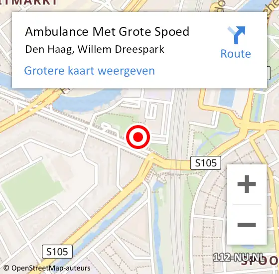 Locatie op kaart van de 112 melding: Ambulance Met Grote Spoed Naar Den Haag, Willem Dreespark op 15 mei 2024 13:46