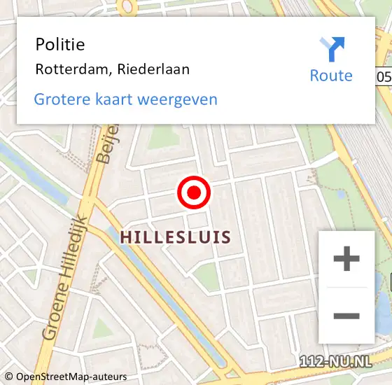 Locatie op kaart van de 112 melding: Politie Rotterdam, Riederlaan op 15 mei 2024 13:49