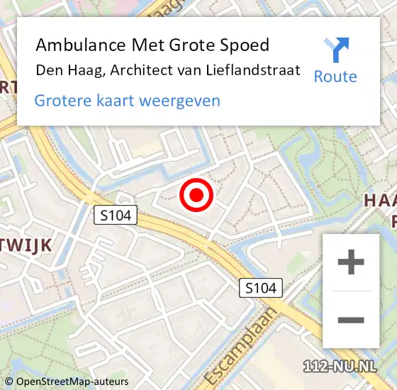 Locatie op kaart van de 112 melding: Ambulance Met Grote Spoed Naar Den Haag, Architect van Lieflandstraat op 15 mei 2024 13:55