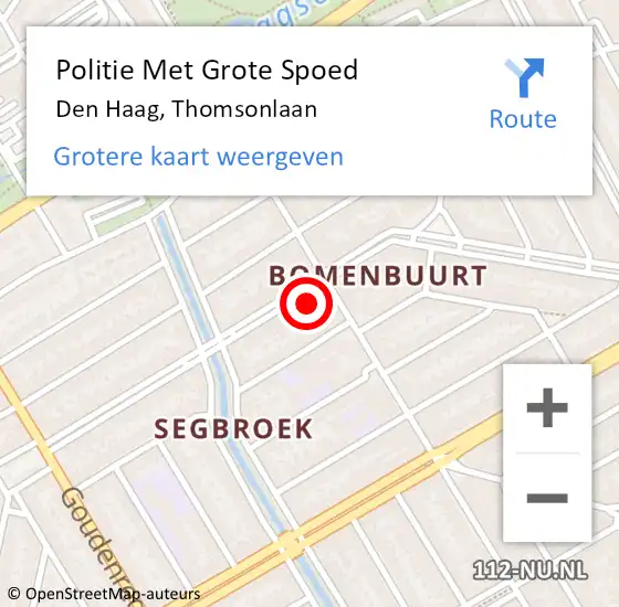 Locatie op kaart van de 112 melding: Politie Met Grote Spoed Naar Den Haag, Thomsonlaan op 15 mei 2024 13:56