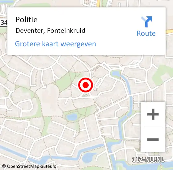 Locatie op kaart van de 112 melding: Politie Deventer, Fonteinkruid op 15 mei 2024 14:09