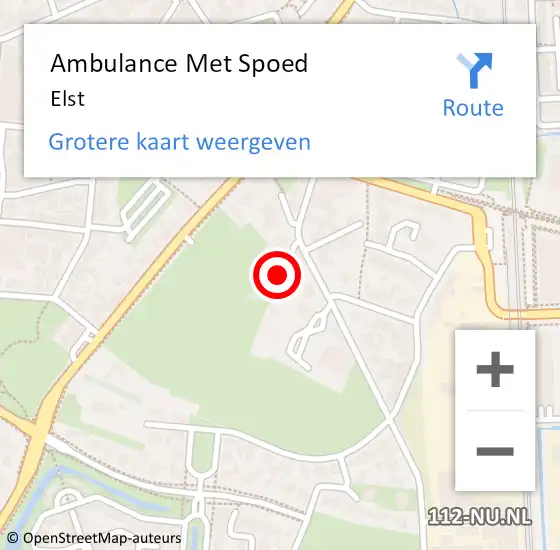 Locatie op kaart van de 112 melding: Ambulance Met Spoed Naar Elst op 15 mei 2024 14:10