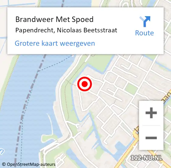 Locatie op kaart van de 112 melding: Brandweer Met Spoed Naar Papendrecht, Nicolaas Beetsstraat op 15 mei 2024 14:12