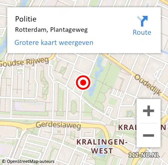 Locatie op kaart van de 112 melding: Politie Rotterdam, Plantageweg op 15 mei 2024 14:13