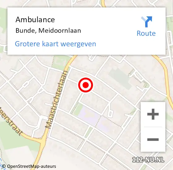 Locatie op kaart van de 112 melding: Ambulance Bunde, Meidoornlaan op 6 oktober 2014 03:44