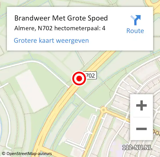 Locatie op kaart van de 112 melding: Brandweer Met Grote Spoed Naar Almere, N702 hectometerpaal: 4 op 15 mei 2024 14:22