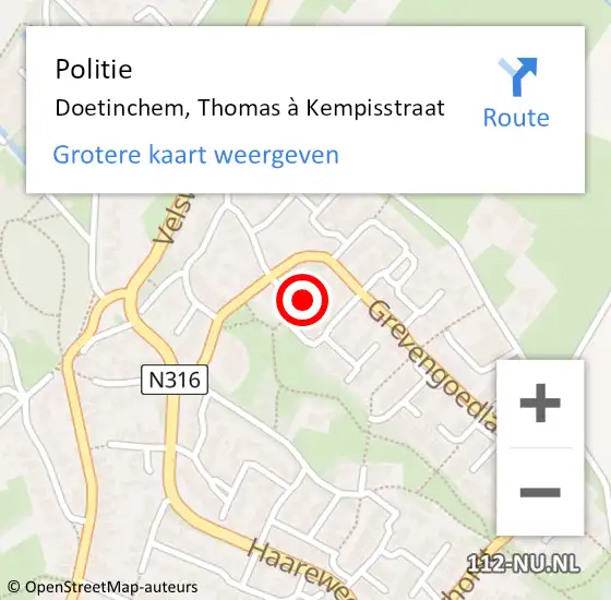 Locatie op kaart van de 112 melding: Politie Doetinchem, Thomas à Kempisstraat op 15 mei 2024 14:24