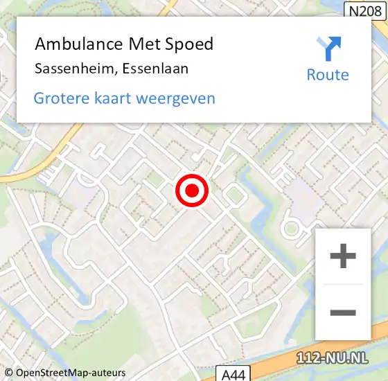 Locatie op kaart van de 112 melding: Ambulance Met Spoed Naar Sassenheim, Essenlaan op 15 mei 2024 14:25