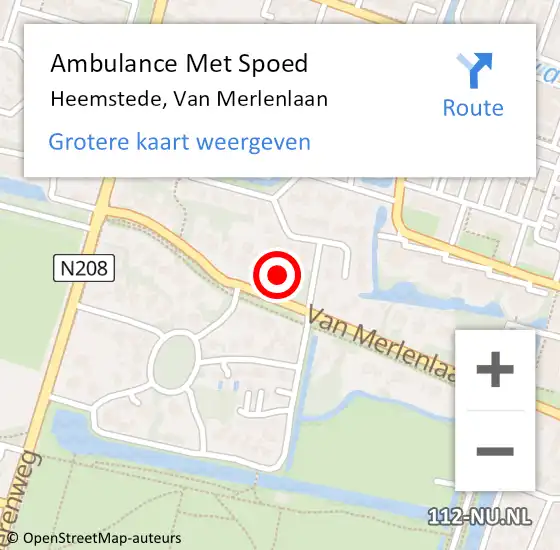 Locatie op kaart van de 112 melding: Ambulance Met Spoed Naar Heemstede, Van Merlenlaan op 15 mei 2024 14:33
