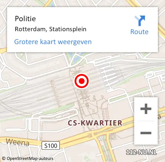 Locatie op kaart van de 112 melding: Politie Rotterdam, Stationsplein op 15 mei 2024 14:34