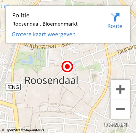 Locatie op kaart van de 112 melding: Politie Roosendaal, Bloemenmarkt op 15 mei 2024 14:46