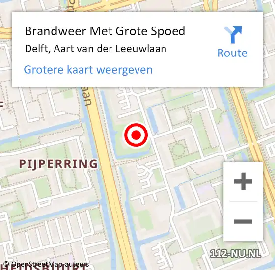 Locatie op kaart van de 112 melding: Brandweer Met Grote Spoed Naar Delft, Aart van der Leeuwlaan op 15 mei 2024 14:47