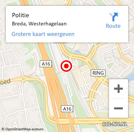 Locatie op kaart van de 112 melding: Politie Breda, Westerhagelaan op 15 mei 2024 14:49