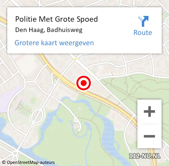 Locatie op kaart van de 112 melding: Politie Met Grote Spoed Naar Den Haag, Badhuisweg op 15 mei 2024 14:49