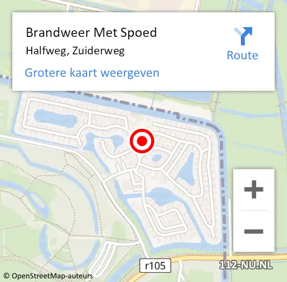 Locatie op kaart van de 112 melding: Brandweer Met Spoed Naar Halfweg, Zuiderweg op 15 mei 2024 14:54