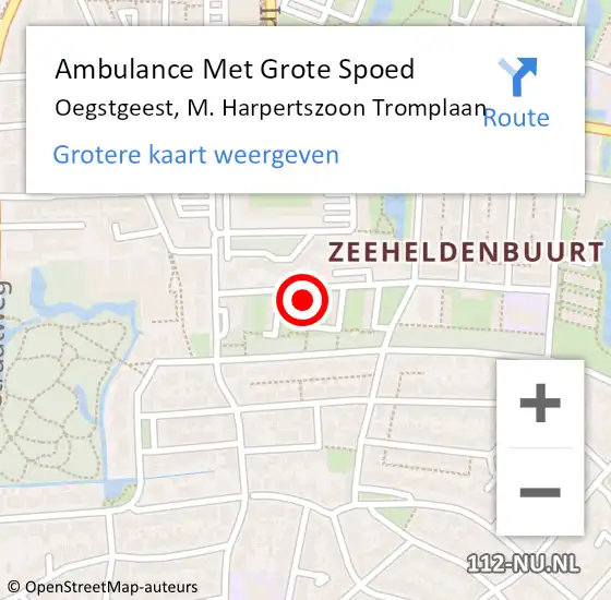 Locatie op kaart van de 112 melding: Ambulance Met Grote Spoed Naar Oegstgeest, M. Harpertszoon Tromplaan op 15 mei 2024 14:55